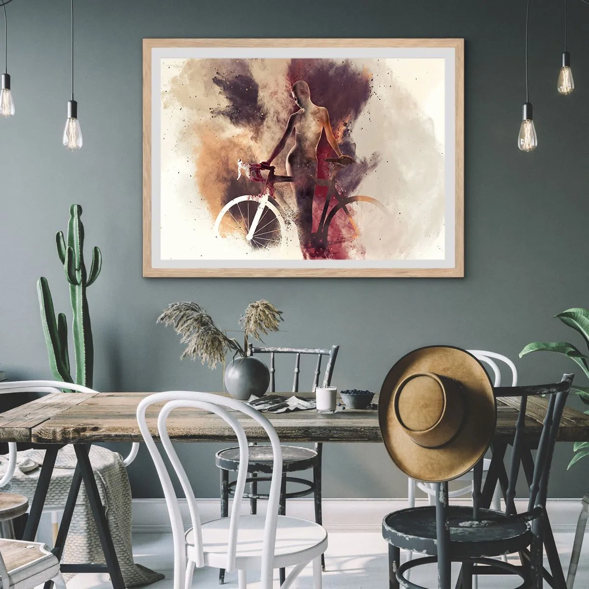 Poster in light oak frame - Marble Sculpted Biker's Soul - 91x61 cm