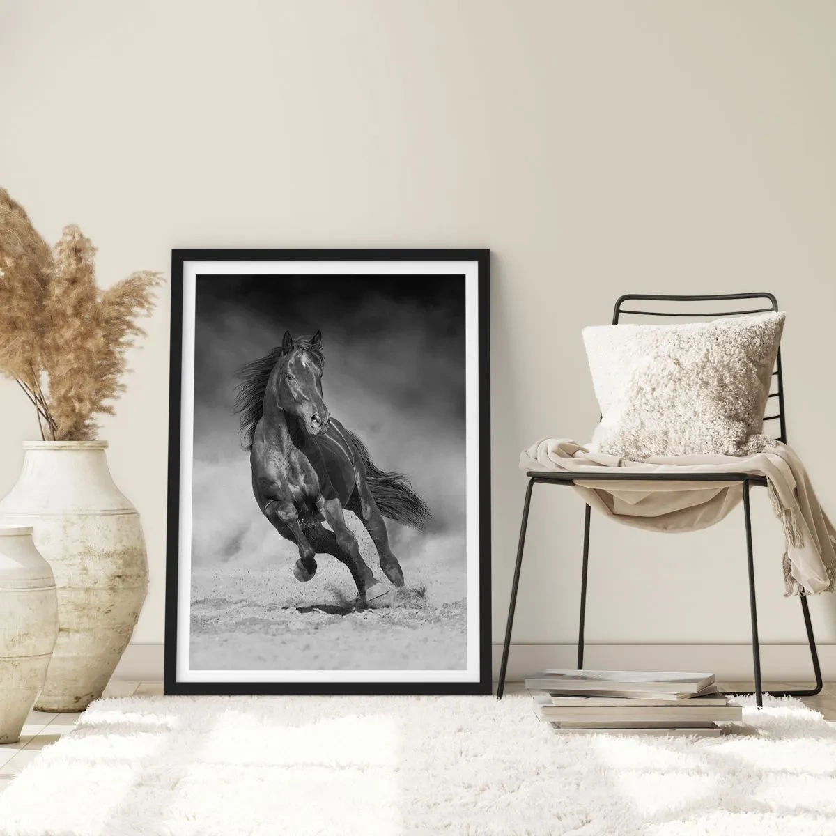 Poster in black frame - A dark horse in a dynamic race - 50x70cm - Worthy of Emir Himself - Modern wall decoration for the living room and bedroom ARTTOR