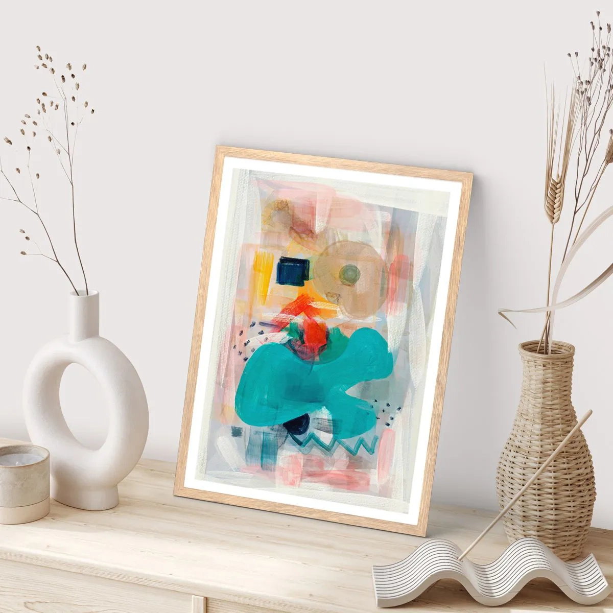 Poster in light oak frame - Colourful Game - 70x100 cm