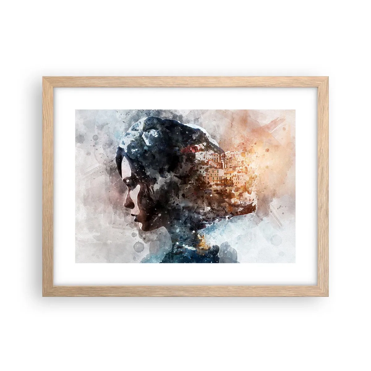 Poster in light oak frame - Tale about a Girl with a City in the Background - 40x30 cm