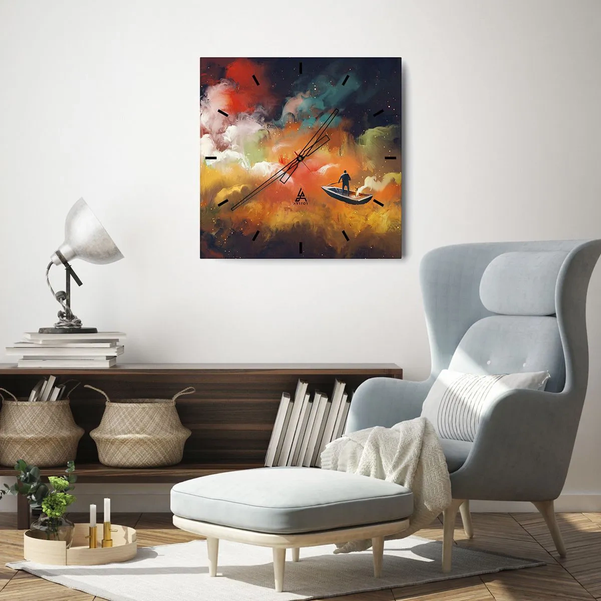 Wall clock - Clock on glass - Through the Galaxy in a Boat - 30x30 cm