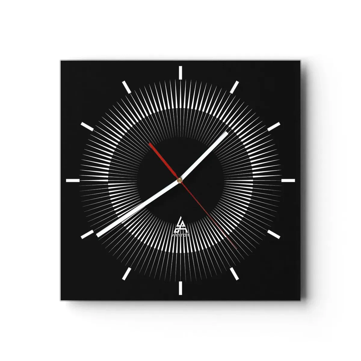 Wall clock - Clock on glass - Black Sun - 30x30 cm