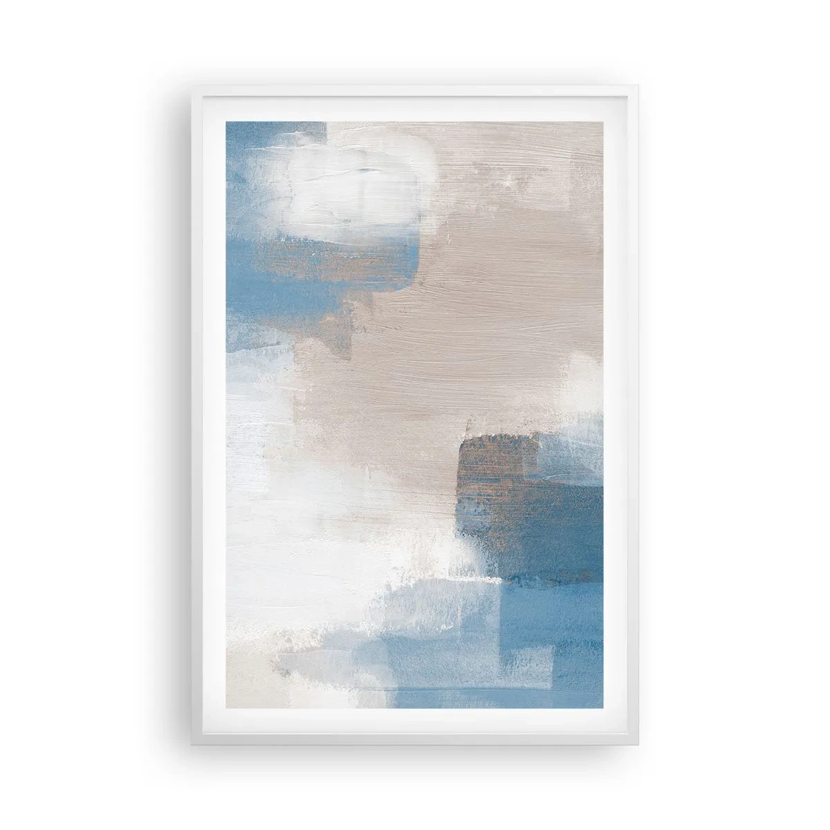 Poster in white frmae - Pink Abstract with a Blue Curtain - 61x91 cm