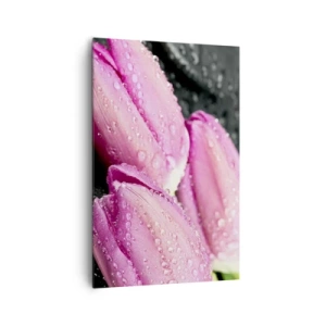 Canvas picture - Three Lilacs on a Black Stone - 80x120 cm
