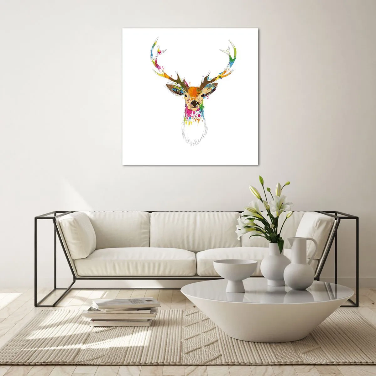 Glass picture - Deer Bathed in Colour - 30x30 cm