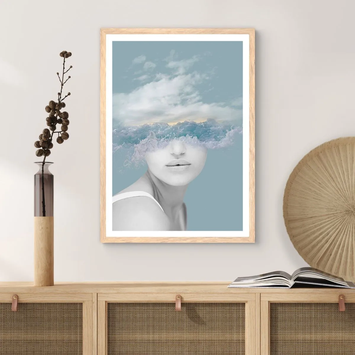 Poster in light oak frame - With the Head In the Clouds - 50x70 cm