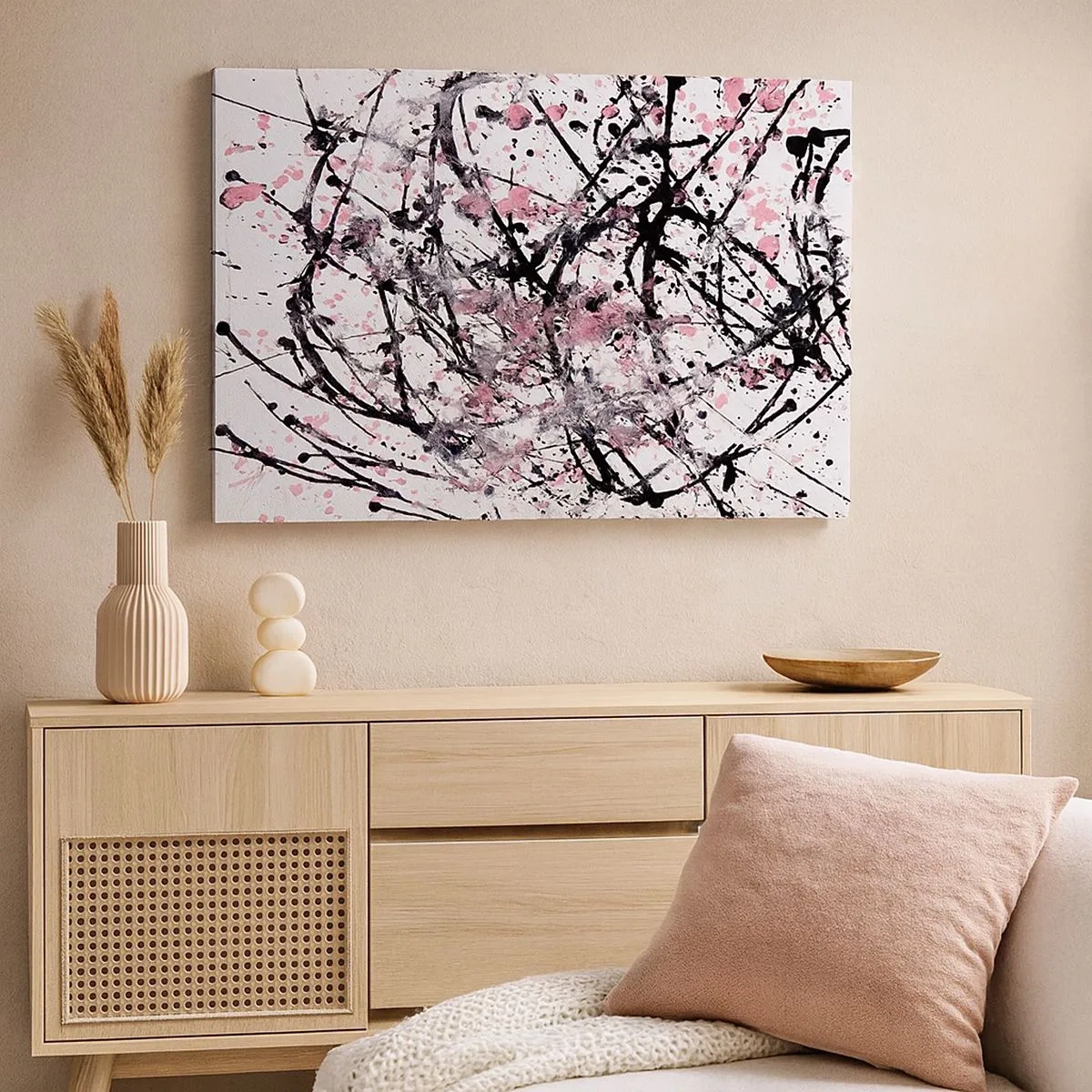 Canvas picture - Abstract pattern in shades of pink, black and white - 70x50cm - Fleeting Nature of Life - Modern wall decoration for the living room and bedroom ARTTOR
