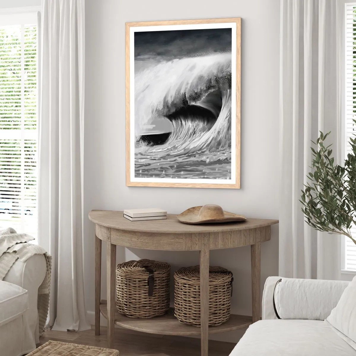 Poster in light oak frame - Wrath of the Ocean - 70x100 cm