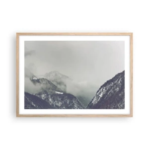 Poster in light oak frame - Foggy valley - 70x50 cm