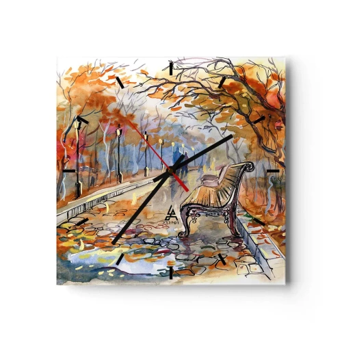 Wall clock - Clock on glass - Walking together into Autumn - 30x30 cm