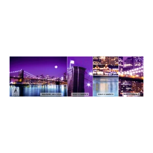 Photo Wallpaper Sample Self-Adhesive Deluxe Sticker - Big City Lights in Violet - City, New York, Brooklyn Bridge - 100x30 cm