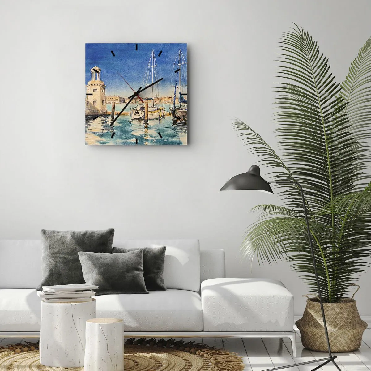 Wall clock - Clock on glass - Sunny Lagoon - 30x30 cm