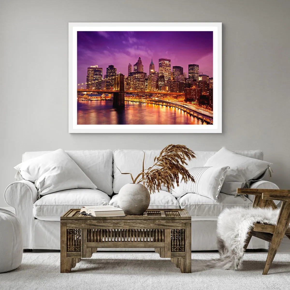Poster in white frmae - Violet and Gold Manhattan - 40x40 cm