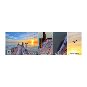 Photo Wallpaper Sample Standard Eco - Walk towards the Sun - Landscape, Lake, Wooden Bridge - 100x30 cm