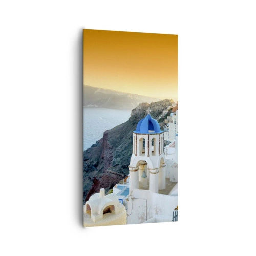 Canvas picture - Santorini - Snuggling up to the Rocks - 65x120 cm