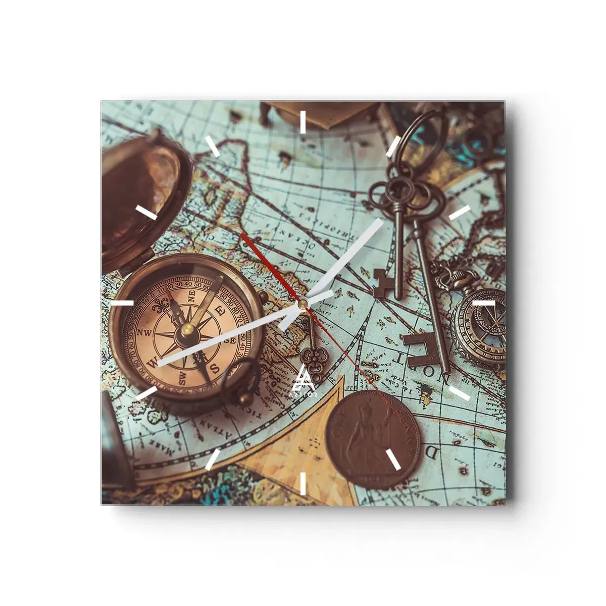 Wall clock - Clock on glass - For Adventurers - 40x40 cm