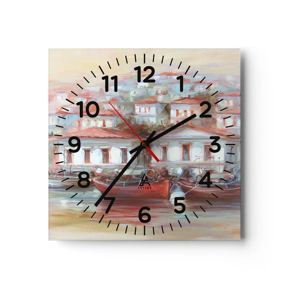Wall clock - Clock on glass - Happy Town - 30x30 cm