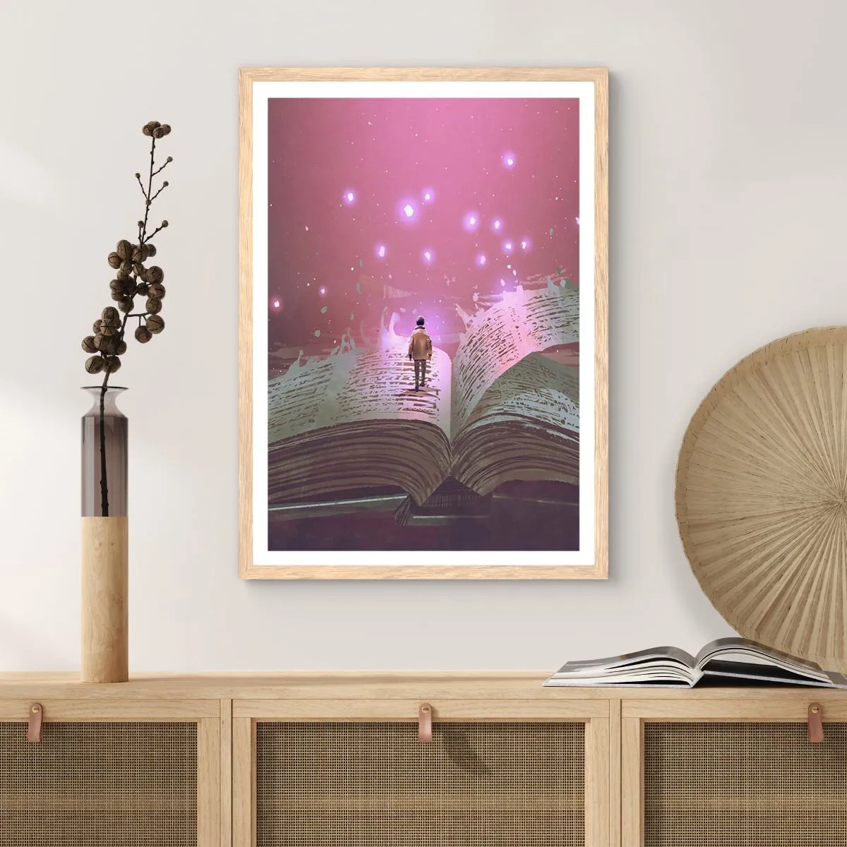 Poster in light oak frame - Invitation to Another World -Read It! - 50x70 cm