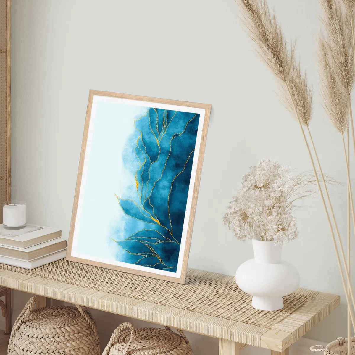 Poster in light oak frame - Blue In Gold - 70x100 cm