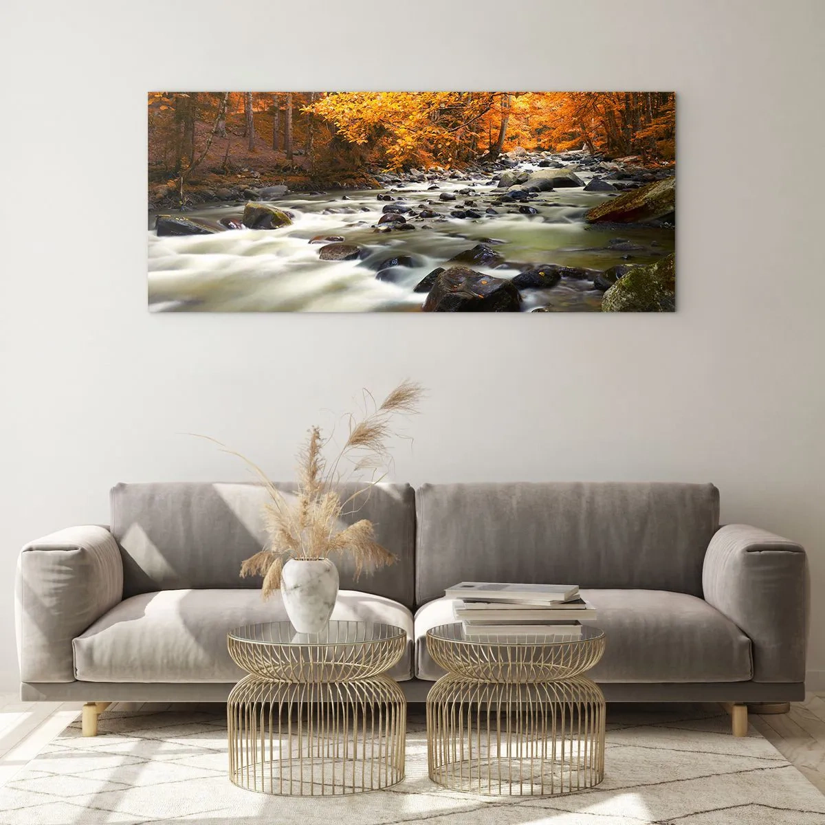 Glass picture - Brook in a Golden Forest - 100x40 cm