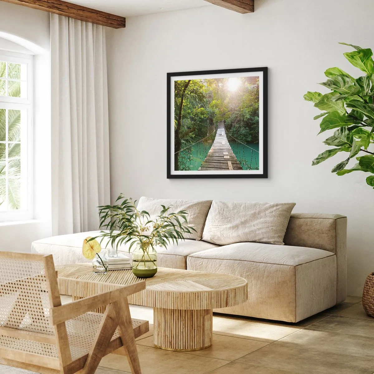 Poster in black frame - Azure Water in Azure Forest - 50x50 cm