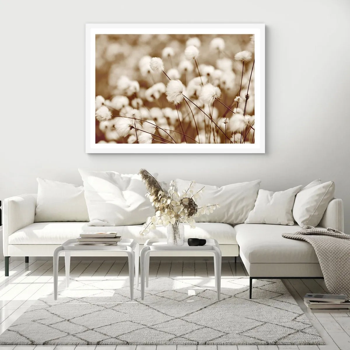 Poster in white frmae - Fluffy field - 70x50 cm