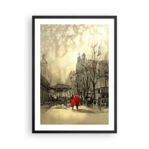 Poster in black frame - A figure in a red coat against the background of a winter city - 50x70cm - A Date in London Fog - Modern wall decoration for the living room and bedroom ARTTOR