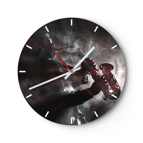 Wall clock - Clock on glass - Lost in the Fog of Jazz - 40x40 cm