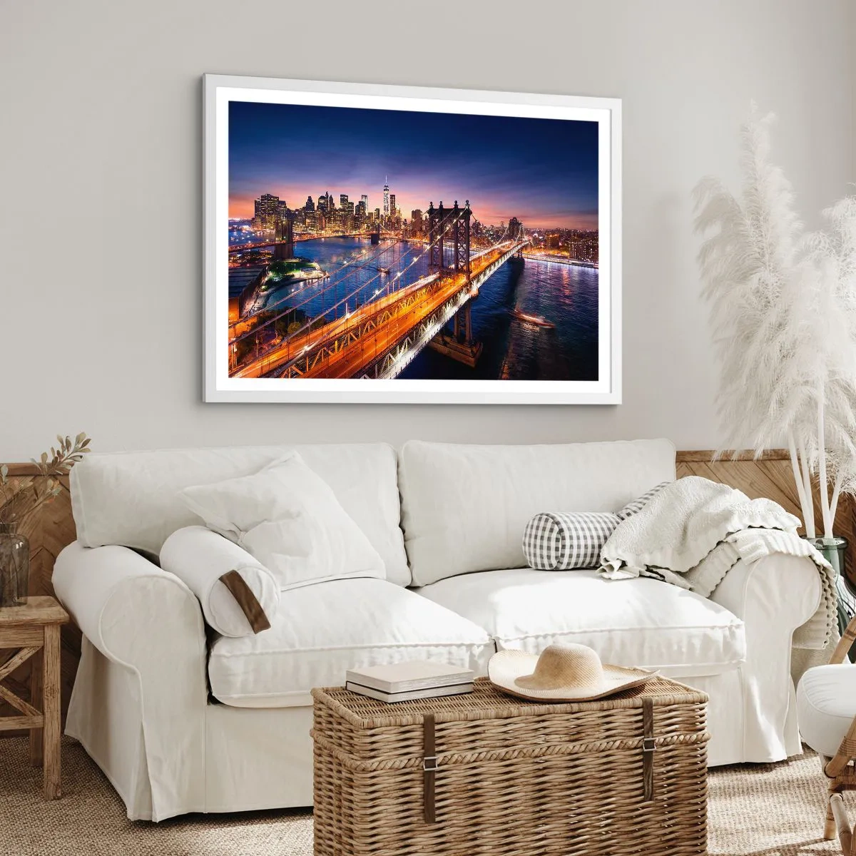 Poster in white frmae - Down the Illuminated Bridge - 40x30 cm