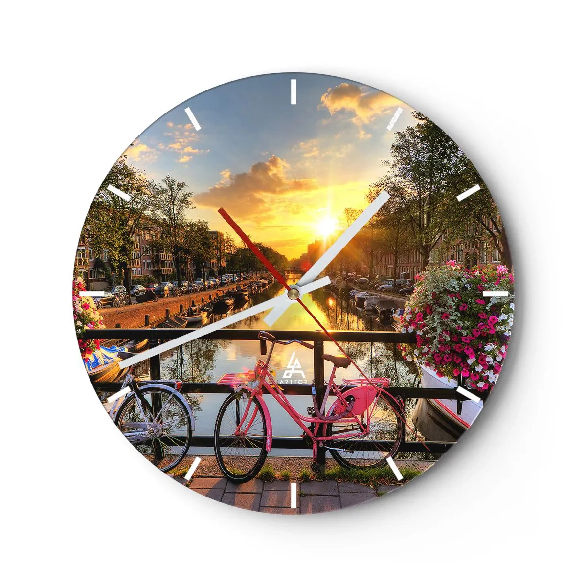 Wall clock - Clock on glass - Spring Morning in Amsterdam - 40x40 cm