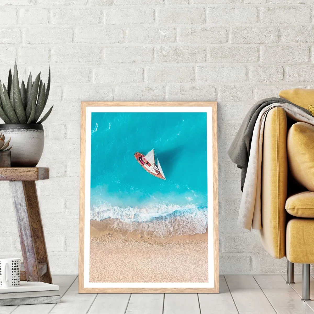 Poster in light oak frame - On the Border of Blue and Gold - 70x100 cm