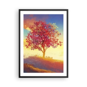 Poster in black frame - A tree with red leaves against the backdrop of the setting sun - 50x70cm - Pilgrim at Its Goal - Modern wall decoration for the living room and bedroom ARTTOR