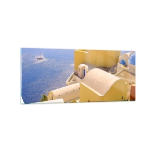 Glass picture - Greek Landscape in White and Blue - 120x50 cm