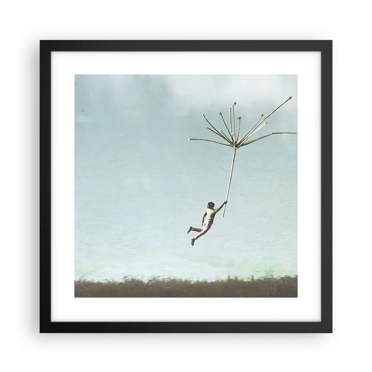 Poster in black frame - Kites, Dandelions, Wind - 40x40 cm
