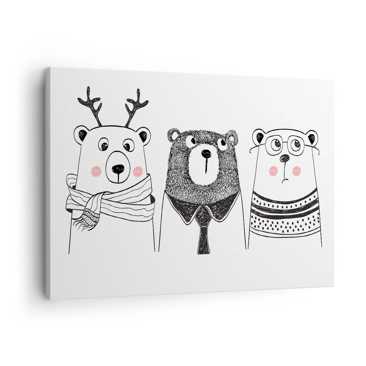 Canvas picture - Three funny bears in a minimalist style - 70x50cm - One Teddy, Two Teddies, Three Teddies - Modern wall decoration for the living room and bedroom ARTTOR