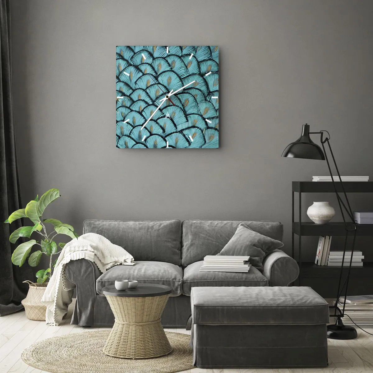Wall clock - Clock on glass - Great Feather Gala - 30x30 cm