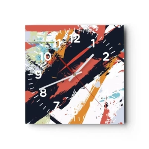 Wall clock - Clock on glass - Dynamic Composition - 40x40 cm