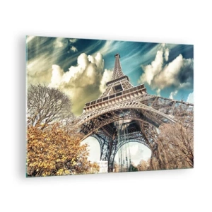 Glass picture - The Eiffel Tower in an autumn scenery against a dynamic sky - 70x50cm - And in Autumn in Paris… - Modern wall decoration for the living room and bedroom ARTTOR