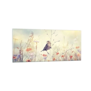 Glass picture - Bird Portrait with a Meadow in the Background - 120x50 cm