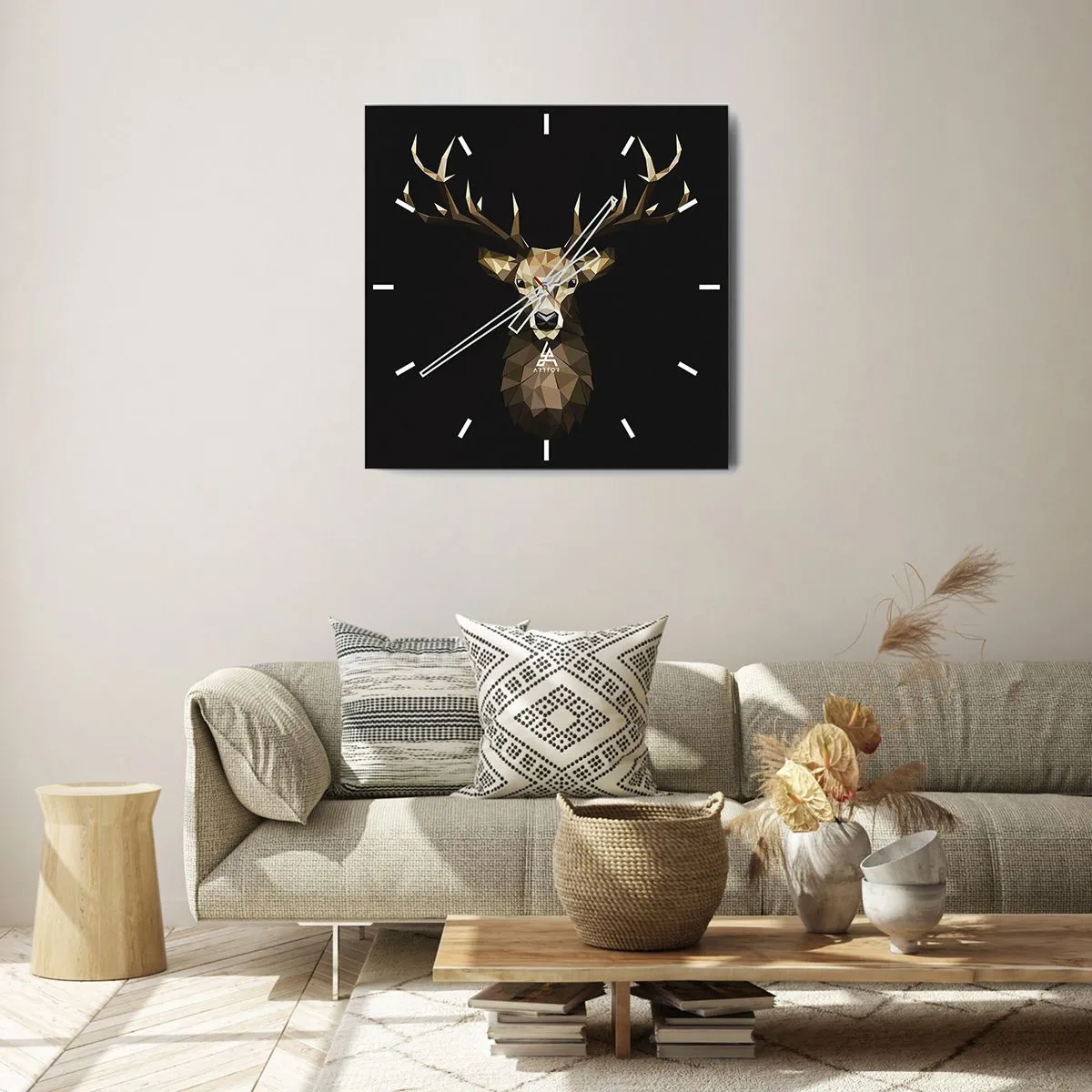 Wall clock - Clock on glass - Cubist Deer - 30x30 cm