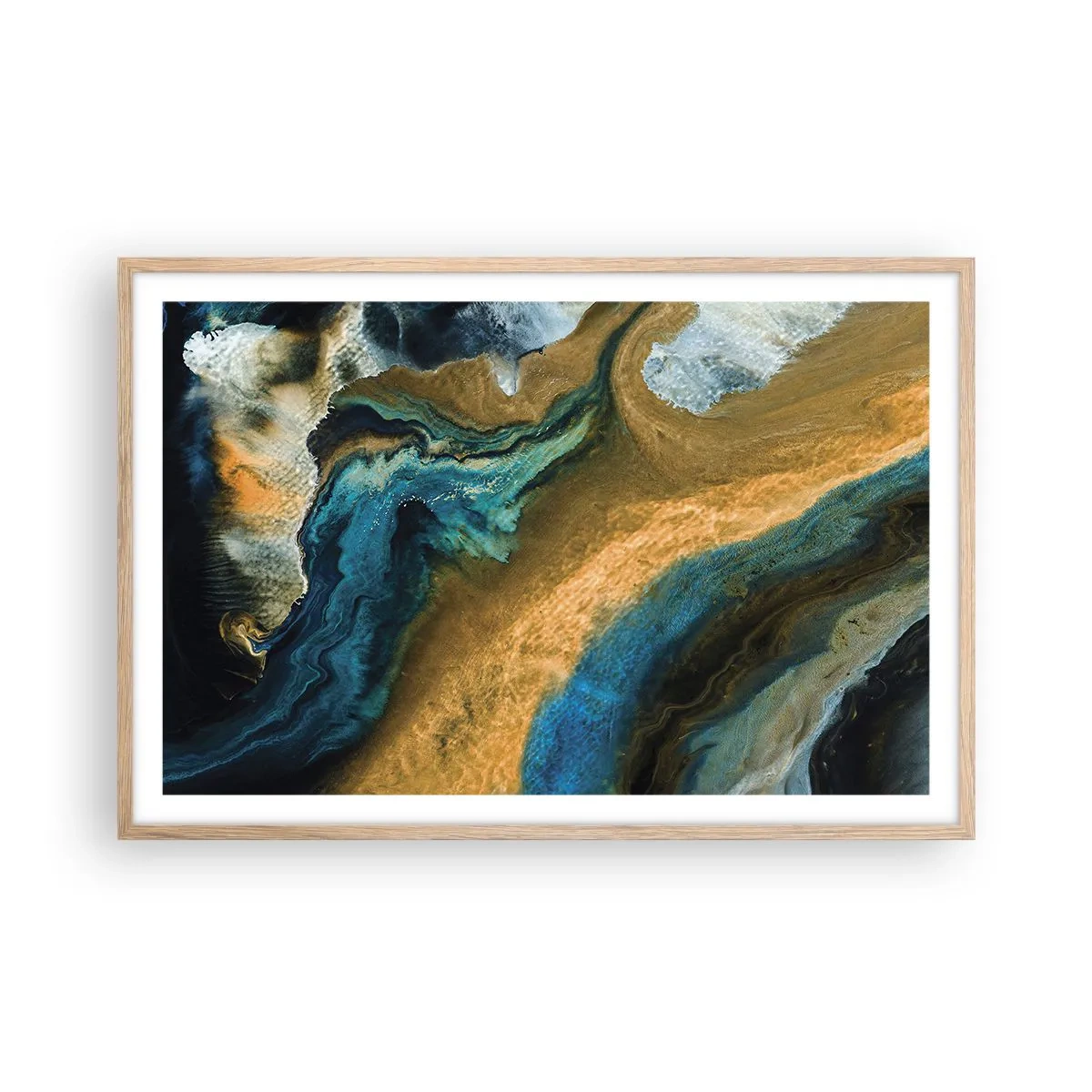 Poster in light oak frame - Blue -Yellow - Mutal Influences - 91x61 cm