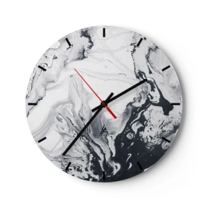 Wall clock - Clock on glass - An abstract pattern in shades of black and white resembling marble. - 30x30cm - Earth's Interior - Modern wall decoration for the living room, kitchen, and bedroom ARTTOR