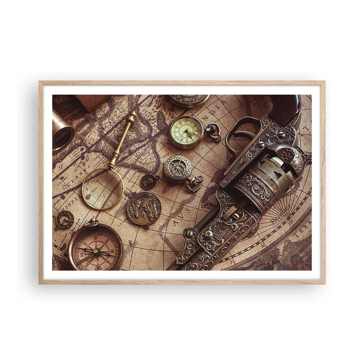 Poster in light oak frame - Adventure Calls - 100x70 cm