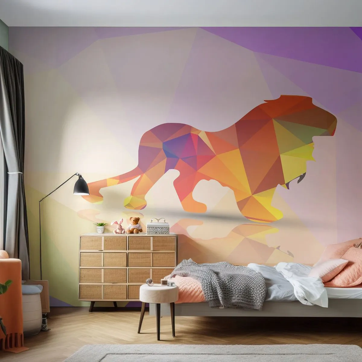 Self-Adhesive Photo Wallpaper Deluxe Sticker - Diamond King - Animals, Lion, Geometric Figure - 150x105 cm