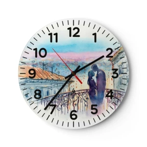 Wall clock - Clock on glass - Parisian Lovers - 30x30 cm