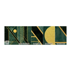 Photo Wallpaper Sample Premium Sand - Dynamics of Gold and Azure - Abstraction, Piece, Geometric Pattern - 100x30 cm