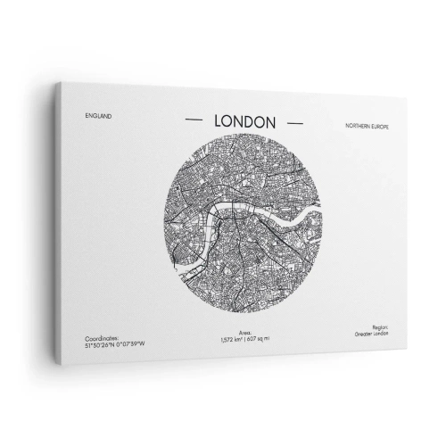 Canvas picture - A minimalist map of London in black and white with precise details. - 70x50cm - Anatomy of London - Modern wall decoration for the living room and bedroom ARTTOR