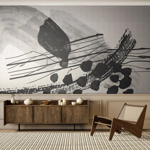Photo Wallpaper Premium Canvas - Black and White Organic Abstraction - Abstraction, Modern, Piece - 350x256 cm