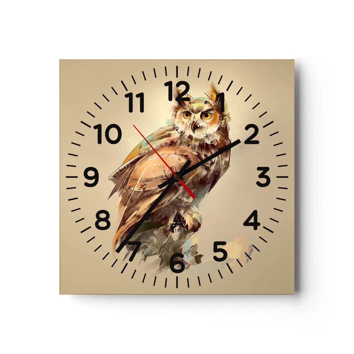 Wall clock - Clock on glass - The Wisest Owl - 30x30 cm