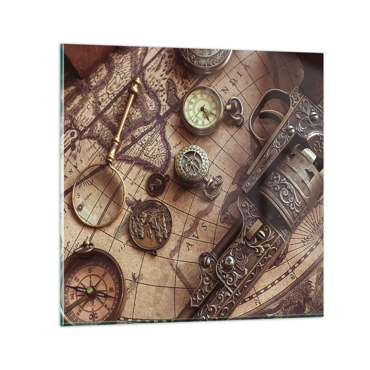 Glass picture - Adventure Calls - 60x60 cm